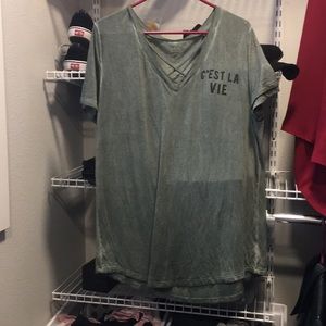 Olive Green Faded T-shirt with cross neck